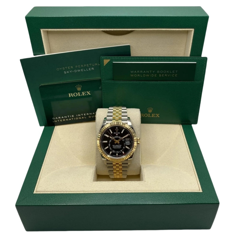 Rolex Sky-Dweller Gold Black Dial 42mm MINT Full Set Box And Paper 336938 Watch
