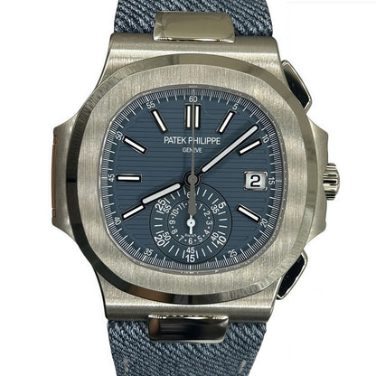 Patek Philippe Nautilus 5980/60G Watch Blue Denim Strap Blue Dial Box And Papers