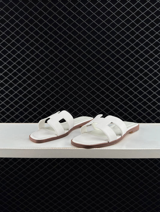 Hermes White Vacation Home Essentials Flat Slippers with Large Soles