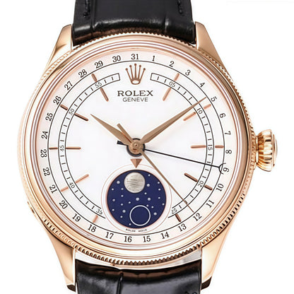 Rolex Cellini Moonphase White Dial Rose Gold Mens Watch 50535
