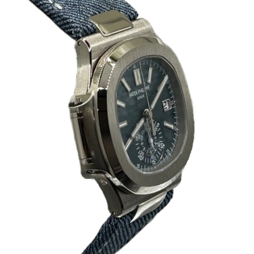 Patek Philippe Nautilus 5980/60G Watch Blue Denim Strap Blue Dial Box And Papers