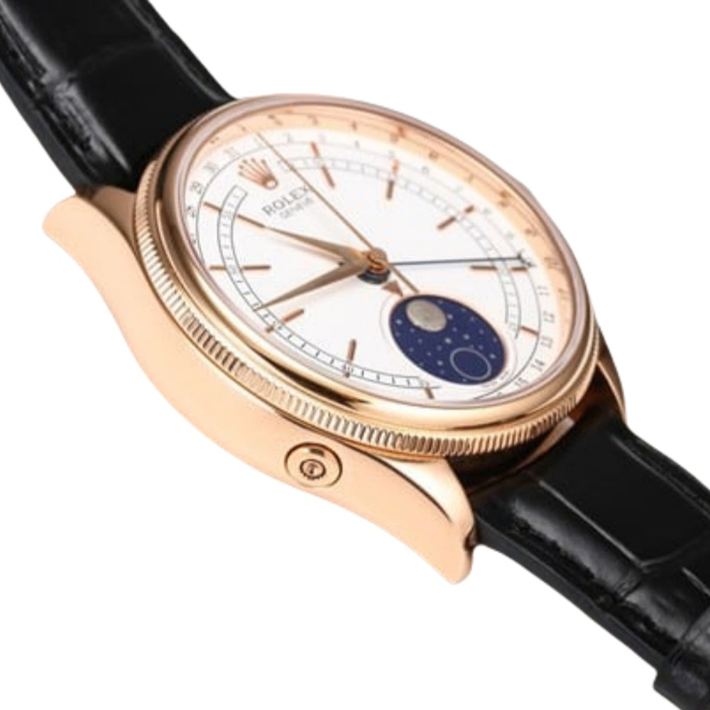 Rolex Cellini Moonphase White Dial Rose Gold Mens Watch 50535
