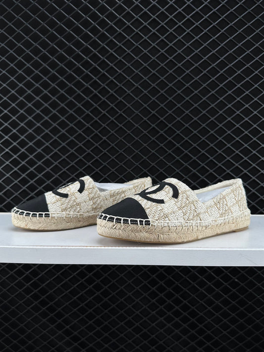 Chanel Espadrilles Leather Cap Toe Women's Shoes Casual Versatile Chunky Heeled Loafer