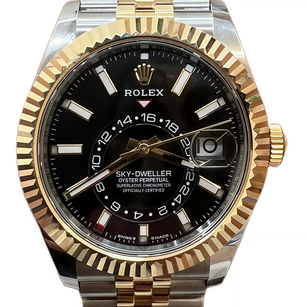 Rolex Sky-Dweller Gold Black Dial 42mm MINT Full Set Box And Paper 336938 Watch