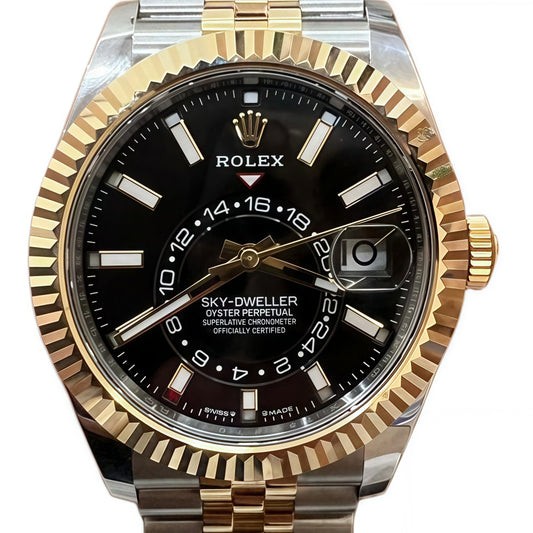 Rolex Sky-Dweller Gold Black Dial 42mm MINT Full Set Box And Paper 336938 Watch