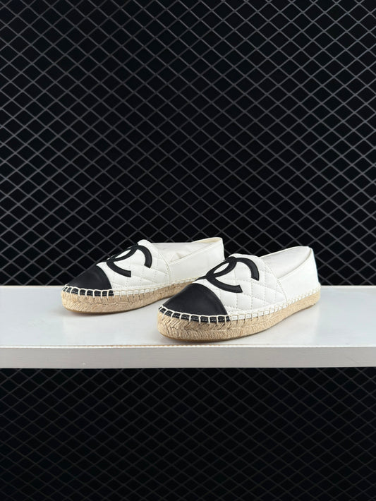 Chanel Espadrilles Leather Cap Toe Women's Shoes Casual Chunky Heeled Loafer
