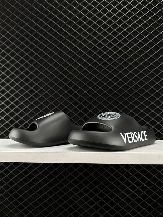 Versace Black Open-Toe Casual Slippers Graffiti Limited Edition Beach Shoes Sand Sandals