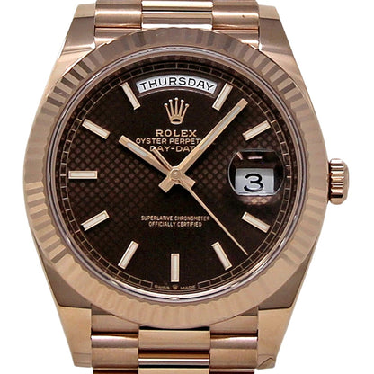 Rolex New Day Date 228235 40mm Chocolate Pattern Rose Gold # RL563 Watch